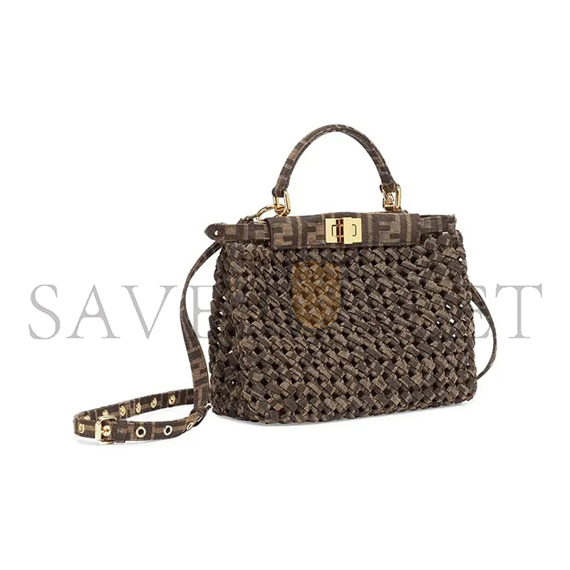 F**di peekaboo iconic gold buckle presbyopia logo ff pattern woven jacquard fabric crossbody handbag 8bn244abmrf0a6e (23*18*11cm)